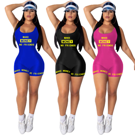 Letter Print Bodysuits Sexy Fitness Fashion Rompers One Piece Outfits