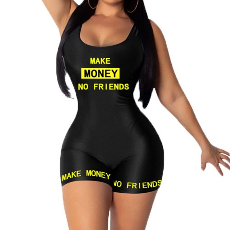 Letter Print Bodysuits Sexy Fitness Fashion Rompers One Piece Outfits