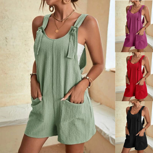 Comfortable Casual Suspender Romper w/ Pockets