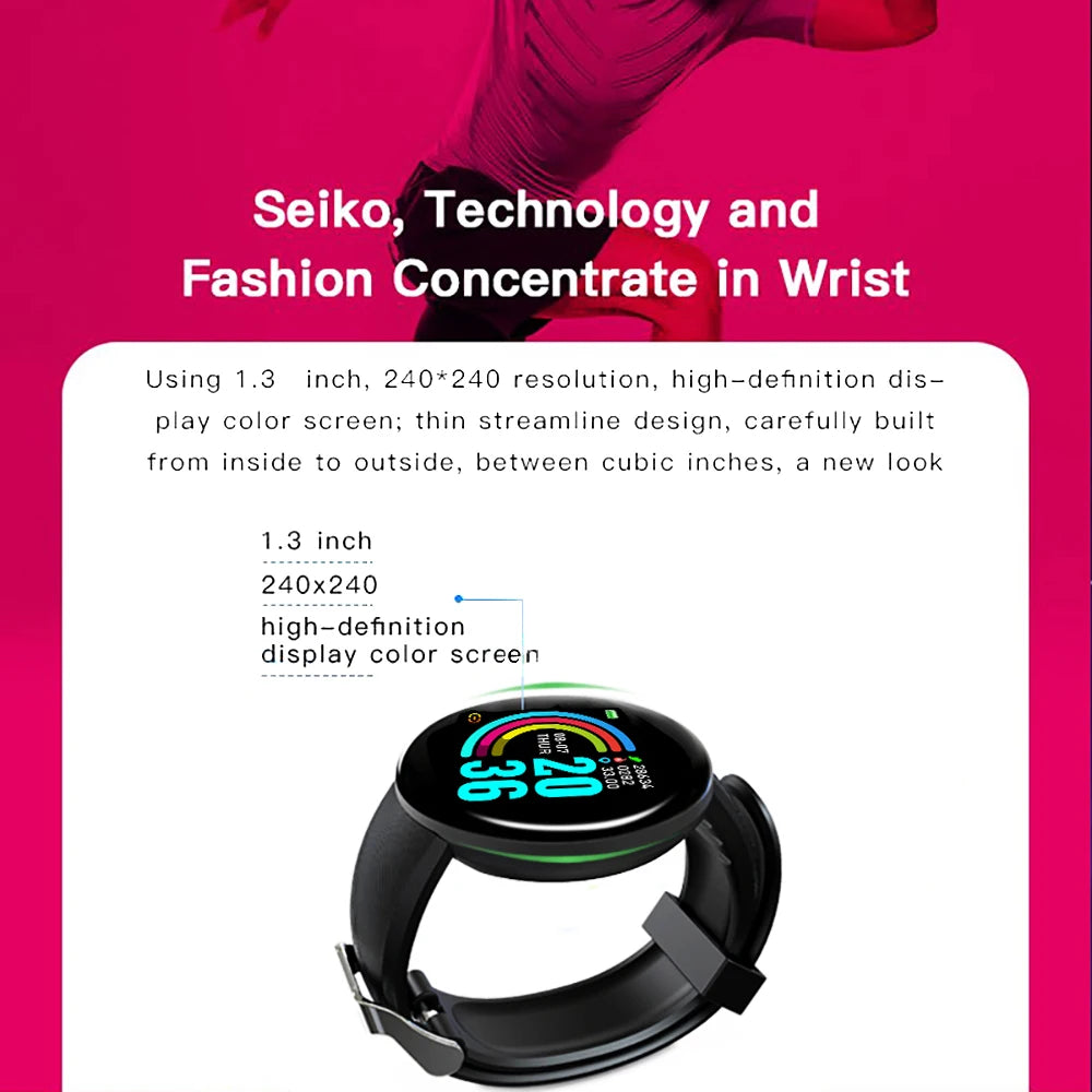 "Revolutionize Your Tech with the D18 Smartwatch – 2024's Smart Bracelet with Touchscreen and Waterproof Features